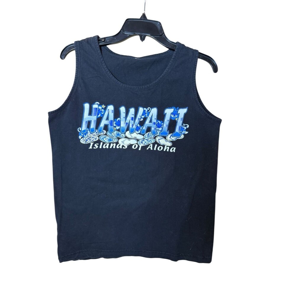 Hawaii Islands of Aloha Vintage Unisex Black Graphic Tank Top Size Large